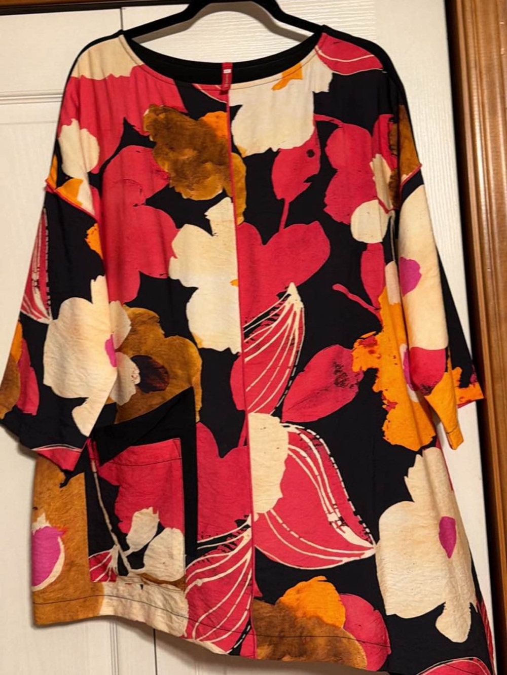 Bold Floral Tunic Top in Black, Red, Cream & Mustard